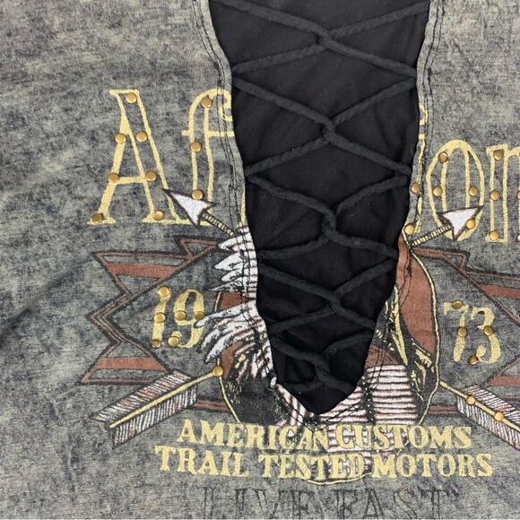 Afflicition women's medium long sleeve acid wash shirt gray black cutout mesh y2 - Picture 4 of 8